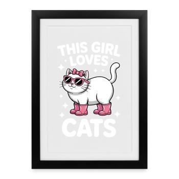 Des chats qui se disent un cadeau drôle de chat - Affiche encadrée (27 × 37 cm) - noir - Devant