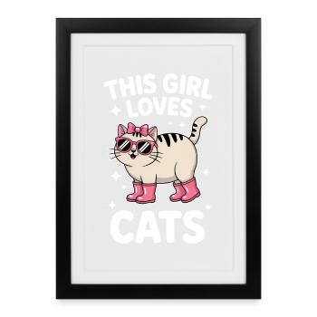 Des chats qui se disent un cadeau drôle de chat - Affiche encadrée (27 × 37 cm) - noir - Devant