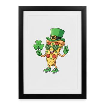 Célébration de la cuisine irlandaise de St Patricks Pizza Clover - Affiche encadrée (27 × 37 cm) - noir - Devant
