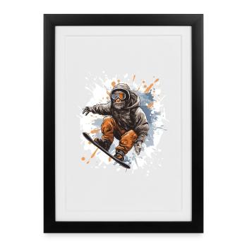 Monkey Snowboard - Framed poster (27 × 37 cm) - black - Front