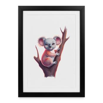 Koala mignon sur tronc d’arbre pour enfants et - Affiche encadrée (27 × 37 cm) - noir - Devant