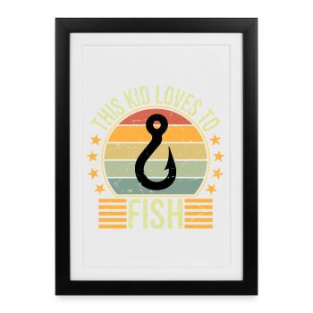 Boy Kids Loves to Fish Shirt Bass Fishing Gift - Framed poster (27 × 37 cm) - black - Front