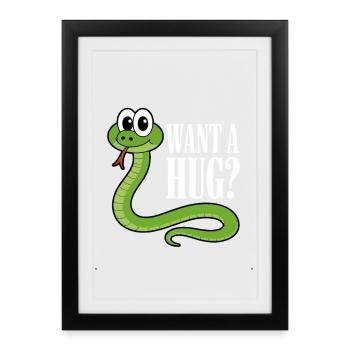 Tu veux un câlin ? Dessin animé de serpent mignon - Affiche encadrée (27 × 37 cm) - noir - Devant