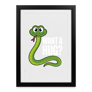 Veut un câlin Serpent Dessin animé - Affiche encadrée (27 × 37 cm) - noir - Devant