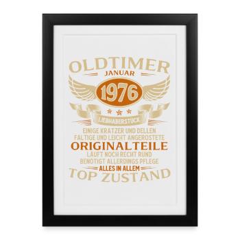 Cadeau du 50e anniversaire Voiture vintage janvier 1976 - Affiche encadrée (27 × 37 cm) - noir - Devant