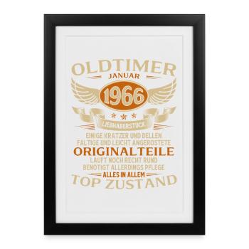 Cadeau pour le 60e anniversaire Voiture Classique janvier 1966 - Affiche encadrée (27 × 37 cm) - noir - Devant