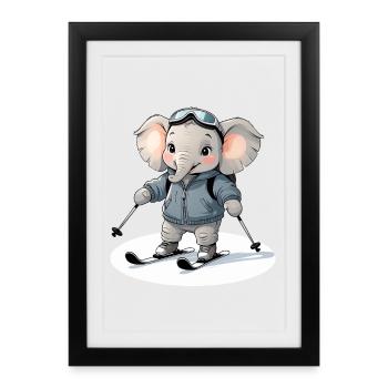 Skiing Elephant Pullover Hoodie - Framed poster (27 × 37 cm) - black - Front