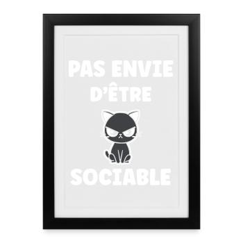 Pas envie d'être sociable - Chat grognon - Framed poster (27 × 37 cm) - black - Front