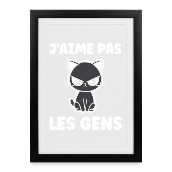 Chat grognon J'aime pas les gens - Framed poster (27 × 37 cm) - black - Front