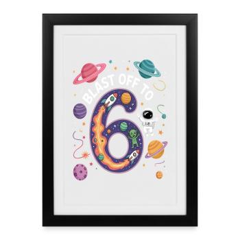 Departure into space 6th birthday children's birthday party - Framed poster (27 × 37 cm) - black - Front