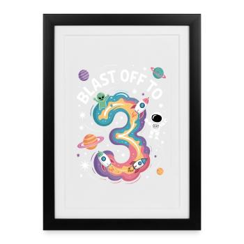 Departure into space 3rd birthday children's birthday party - Framed poster (27 × 37 cm) - black - Front