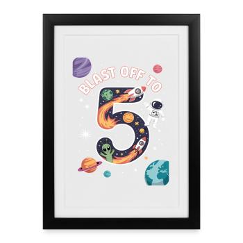Departure into space 5th birthday children's birthday party - Framed poster (27 × 37 cm) - black - Front