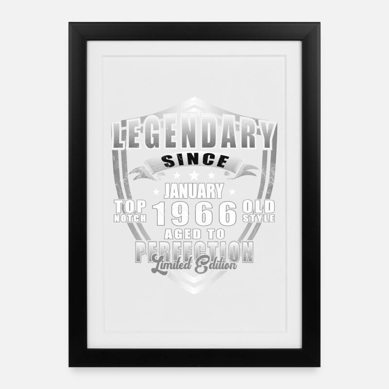 Cadeau d’anniversaire rétro vintage de janvier 1966 - Affiche encadrée (27 × 37 cm) - noir