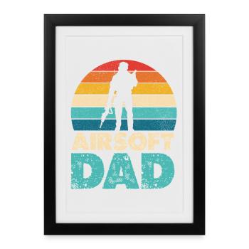 Airsoft Dad Retro Sunset Silhouette - Affiche encadrée (27 × 37 cm) - noir - Devant