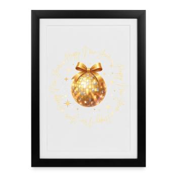 Disco Ball – Luxury Golden Happy New Year 2026 - Affiche encadrée (27 × 37 cm) - noir - Devant