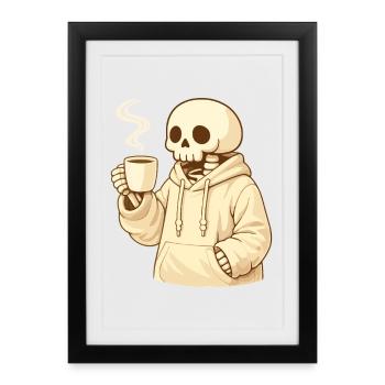 Squelette douillet en sweat à capuche – Pause chaude - Affiche encadrée (27 × 37 cm) - noir - Devant