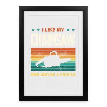 Humour à la tronçonneuse dans un arc-en-ciel rétro - Affiche encadrée (27 × 37 cm) - noir - Devant