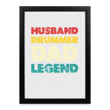 Husband Dad Legend Tee - Gerahmtes Poster (27 × 37 cm) - Schwarz - Vorne