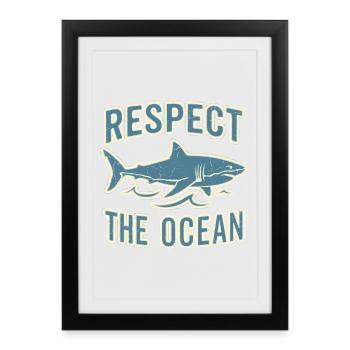Respect The Ocean Conservation des requins vintés - Affiche encadrée (27 × 37 cm) - noir - Devant
