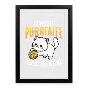 La vie ronronne avec un chat mignon - Affiche encadrée (27 × 37 cm) - noir - Devant