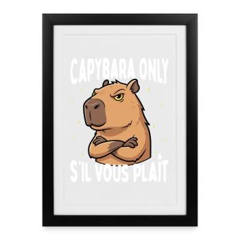 Funny Capybara Only S'il Vous Plaît Animal Meme - Framed poster (27 × 37 cm) - black - Front