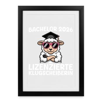 Examen de licence Bachelor 2026 en moutons réussi - Affiche encadrée (27 × 37 cm) - noir - Devant
