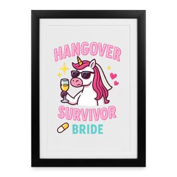 Licorne nuptiale pour la gueule de bois, plaisir pour un enterrement de vie de garçon - Affiche encadrée (27 × 37 cm) - noir - Devant