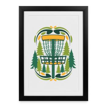 Scène du disque volant du panier de Disc Golf dans la forêt - Affiche encadrée (27 × 37 cm) - noir - Devant
