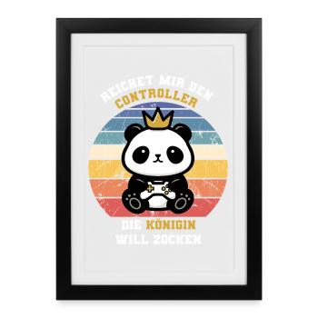 Königin will zocken - Gerahmtes Poster (27 × 37 cm) - Schwarz - Vorne
