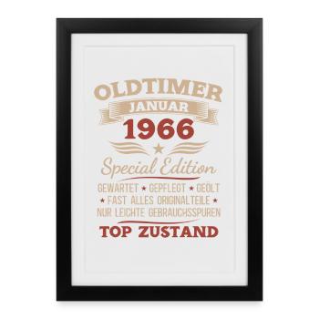Cadeau pour le 60e anniversaire Voiture Classique janvier 1966 - Affiche encadrée (27 × 37 cm) - noir - Devant