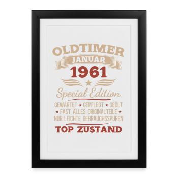 65th Birthday Gift Vintage Car January 1961 - Framed poster (27 × 37 cm) - black - Front