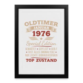 Cadeau du 50e anniversaire Voiture vintage janvier 1976 - Affiche encadrée (27 × 37 cm) - noir - Devant