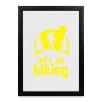 Let's go hiking mountaineer hiker silhouette - Framed poster (27 × 37 cm) - black - Front