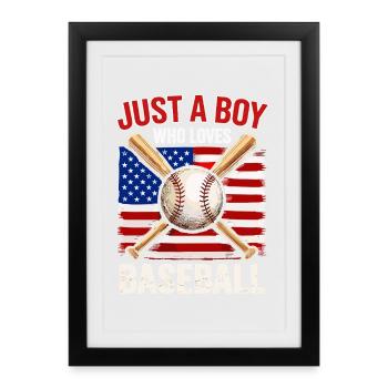 Junge liebt Baseball und Flagge - Gerahmtes Poster (27 × 37 cm) - Schwarz - Vorne