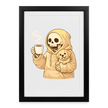 Cozy Skeleton with Dog – Warm Closeness - Framed poster (27 × 37 cm) - black - Front