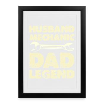 Husband Mechanic Dad Legend - Gerahmtes Poster (27 × 37 cm) - Schwarz - Vorne