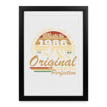 1986 Vintage Rétro Cadeau D'anniversaire - Affiche encadrée (27 × 37 cm) - noir - Devant