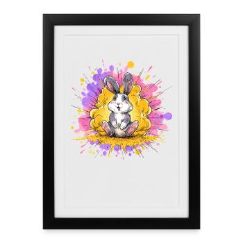 Hoppelbunny in a color shower - Framed poster (27 × 37 cm) - black - Front