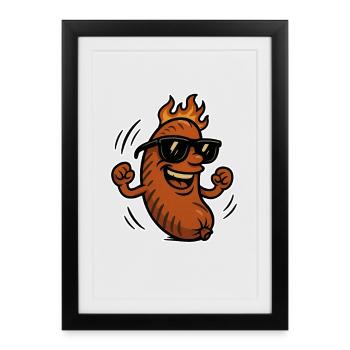 Bratwurst avec lunettes de soleil - Affiche encadrée (27 × 37 cm) - noir - Devant
