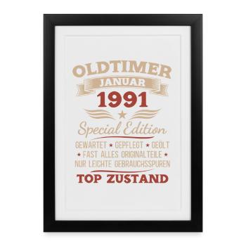 Cadeau pour le 35e anniversaire Voiture Classique janvier 1991 - Affiche encadrée (27 × 37 cm) - noir - Devant
