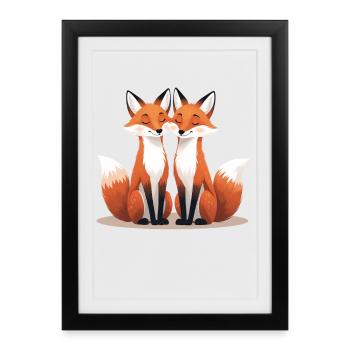Two cuddling foxes - Framed poster (27 × 37 cm) - black - Front
