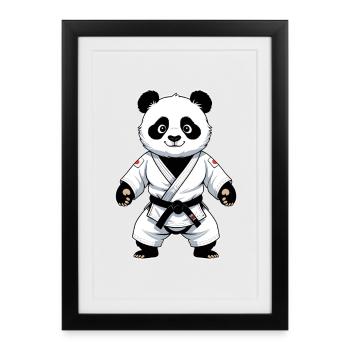 Panda artiste martial en gi - Affiche encadrée (27 × 37 cm) - noir - Devant