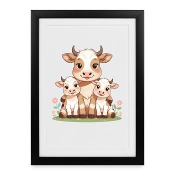 La famille des vaches sous la lumière du printemps - Affiche encadrée (27 × 37 cm) - noir - Devant