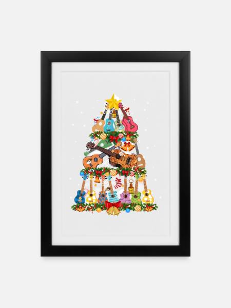 Hawaiian Ukulele Uke Christmas - Gerahmtes Poster (27 × 37 cm) - Schwarz