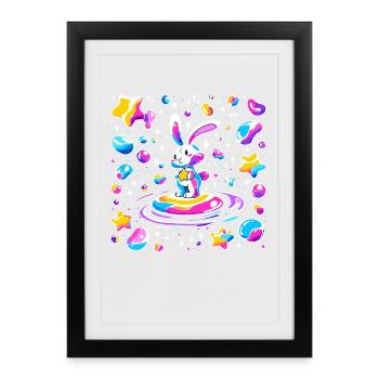 Cosmischer Rabbit sur Star Wave - Affiche encadrée (27 × 37 cm) - noir - Devant