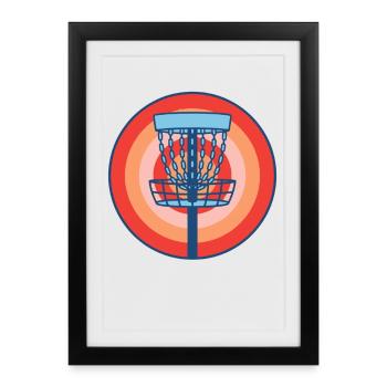 Disc Golf Basket Scène rétro du disc golf volant - Affiche encadrée (27 × 37 cm) - noir - Devant