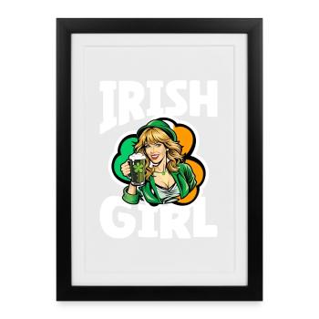 Fille irlandaise avec trèfle vert - Affiche encadrée (27 × 37 cm) - noir - Devant