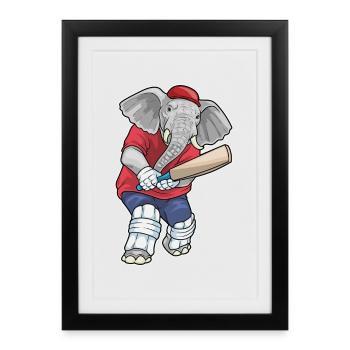 Elefant Cricket Cricketschläger Sport - Gerahmtes Poster (27 × 37 cm) - Schwarz - Vorne