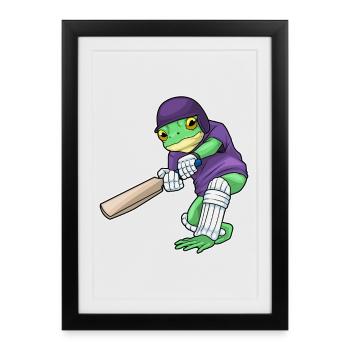 Frosch Cricket Cricketschläger Sport - Gerahmtes Poster (27 × 37 cm) - Schwarz - Vorne