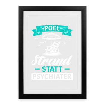 Island POEL BEACH AU LIEU DE PSYCHIATRE Drôle - Affiche encadrée (27 × 37 cm) - noir - Devant